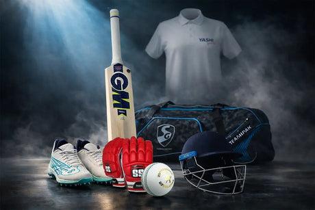 Cricket gear checklist for beginners in 2026 showing bat, leather ball, helmet, and more