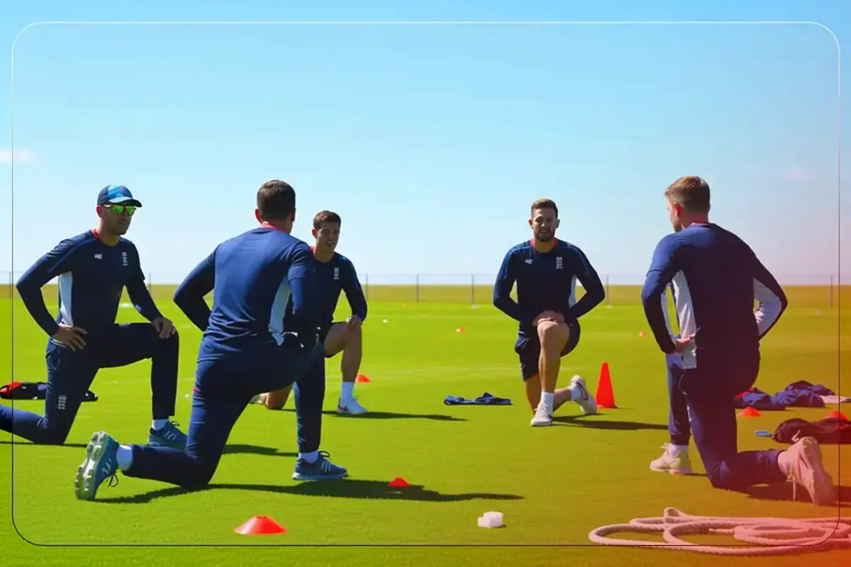 Cricketer performing warm-up stretches before a match